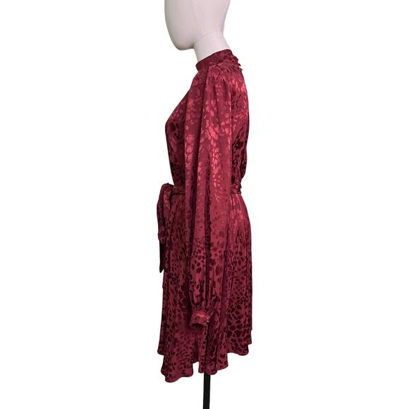 Anthropologie Jacquard Leopard Dress Burgundy Open Back Tie Waist Womens S Party - Picture 9 of 12